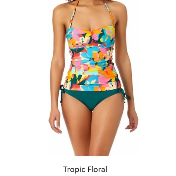 NWT Anne Cole Womens Shirred Bandeau Tankini Top Multicolor Size XS-L $70 LLL226 - Picture 2 of 10